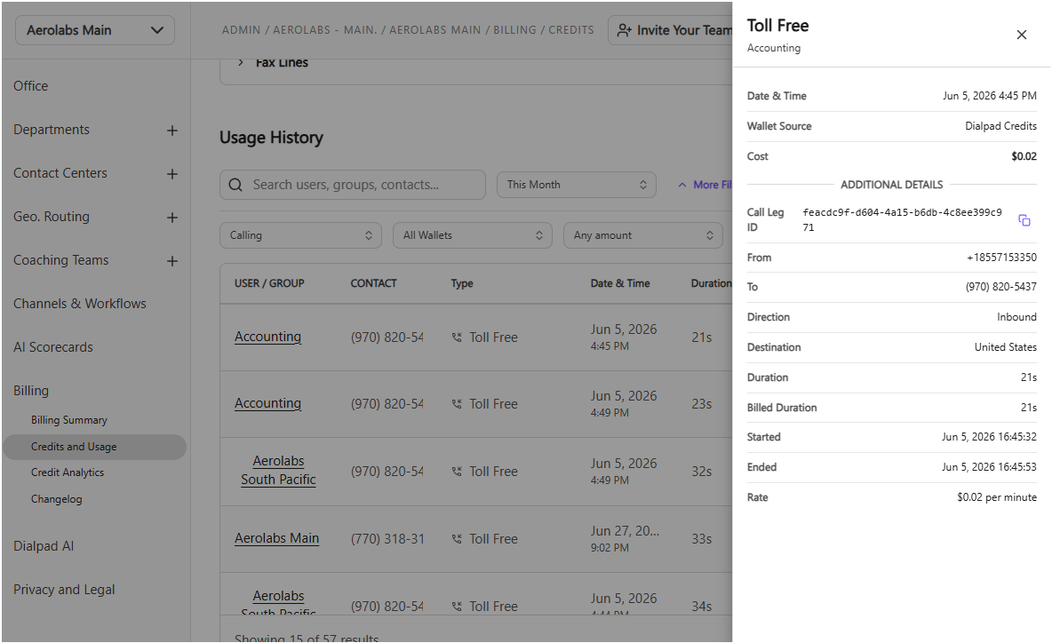 Transaction details.