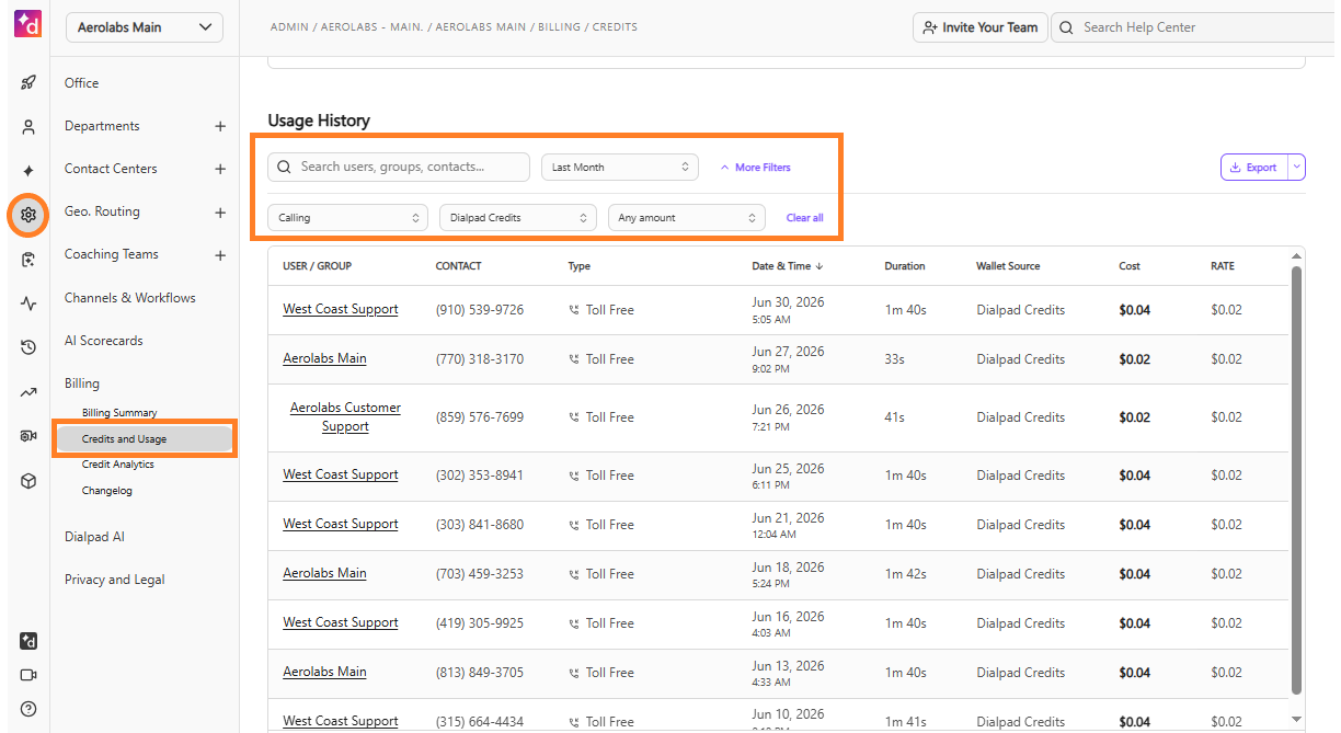 Usage history