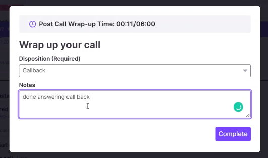 In-queue callback after a call disposition