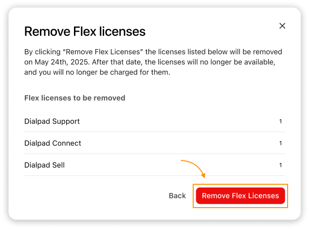 Confirm remove flex licenses