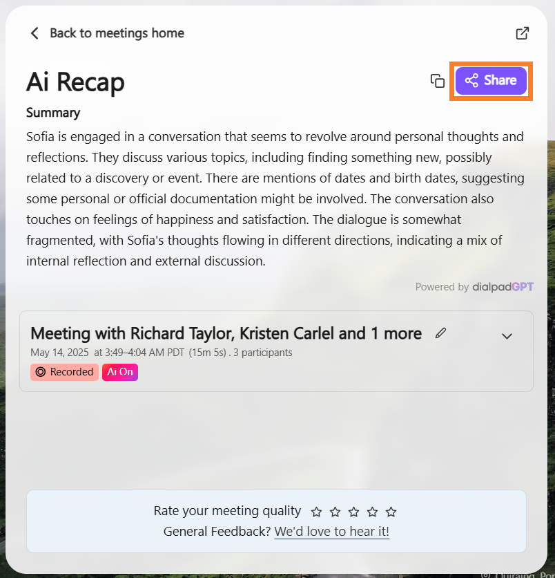 Share button for AI Recap