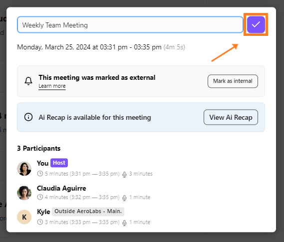 check button to save meeting title