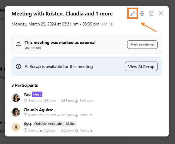pencil icon to edit meeting title