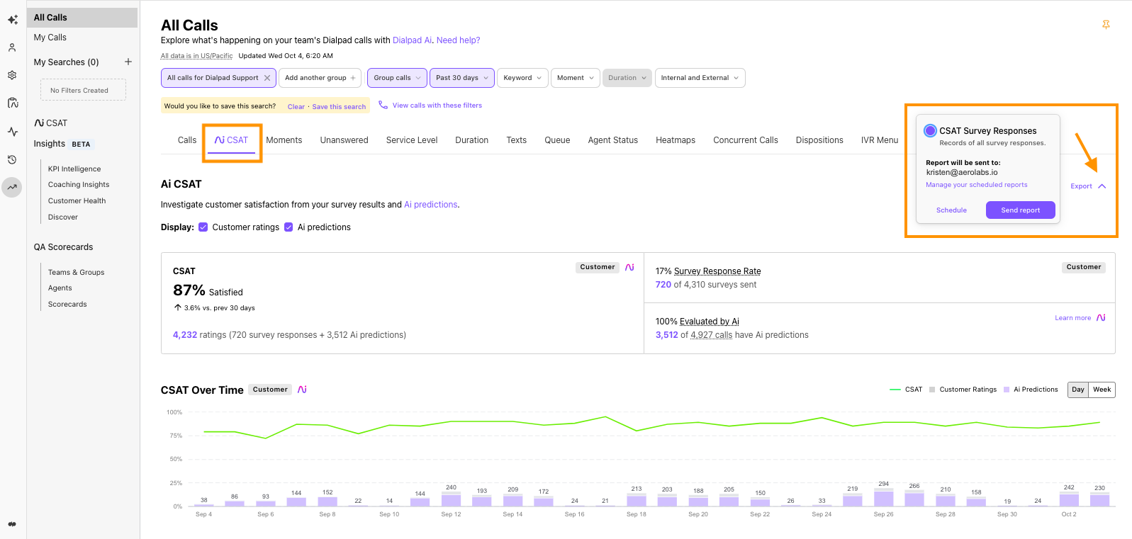 Option to export AI CSAT results metrics