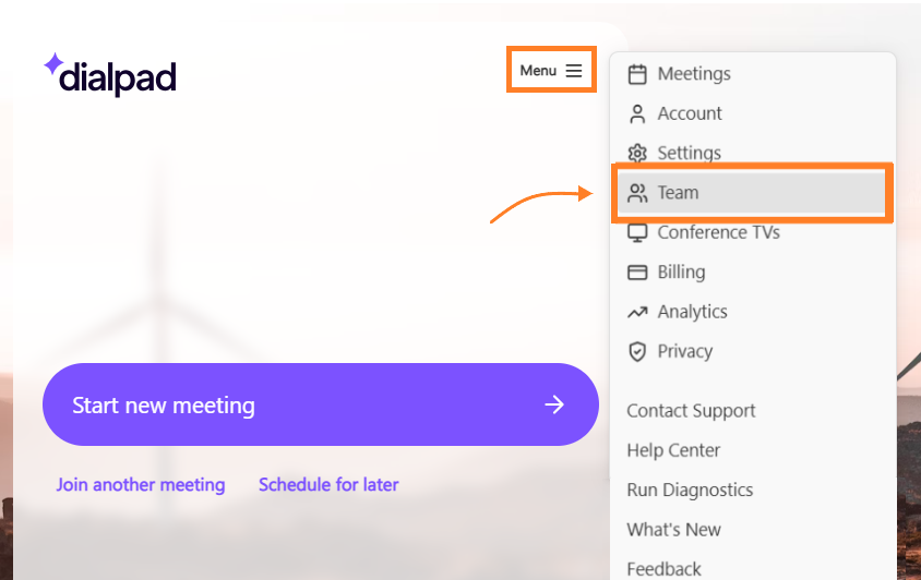 Dialpad Team Menu
