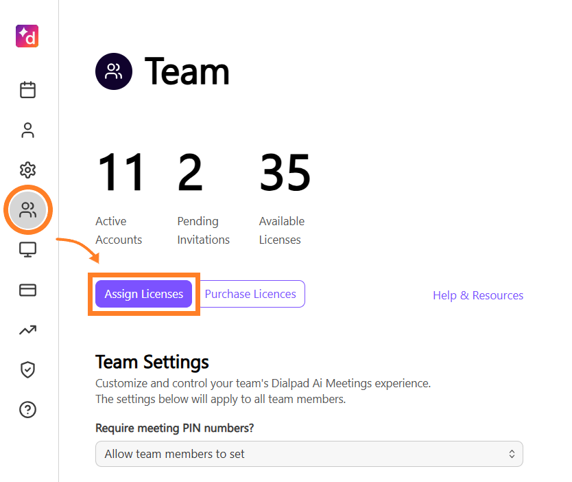 Assign licenses button