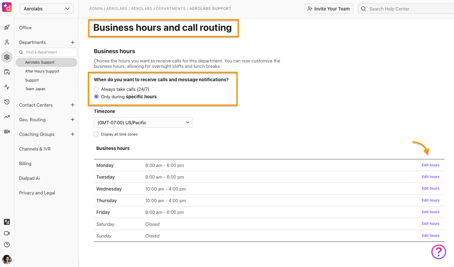 Image showing how to edit hours.