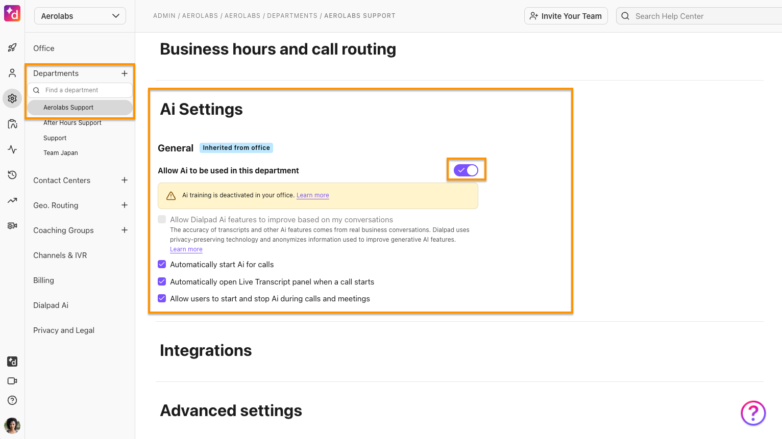 Enable AI Settings