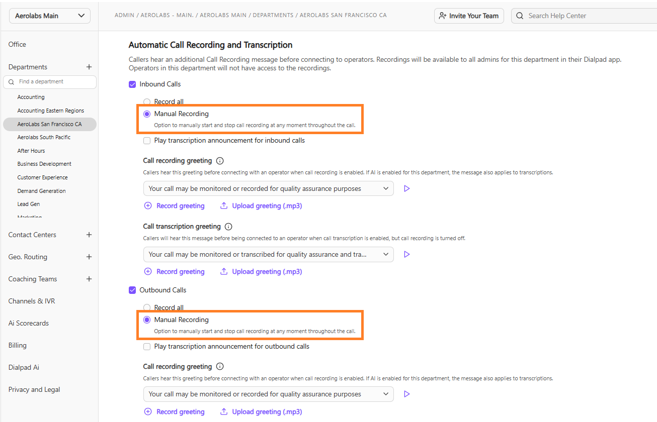 Enable manual recording.