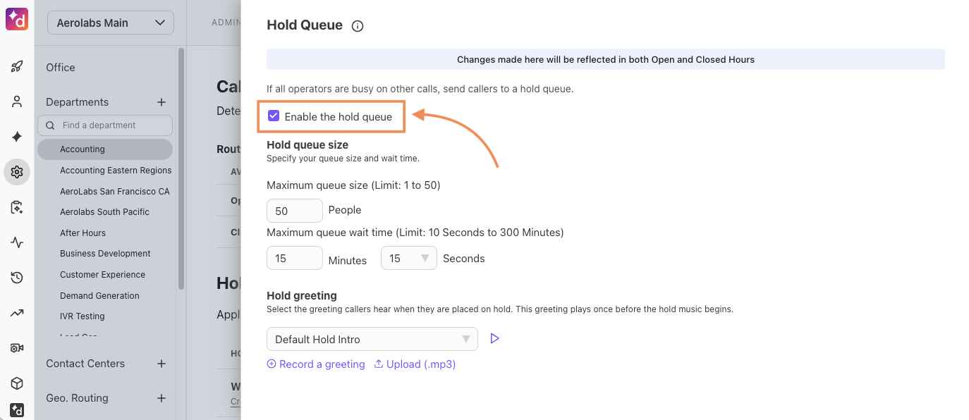 Enable the hold queue