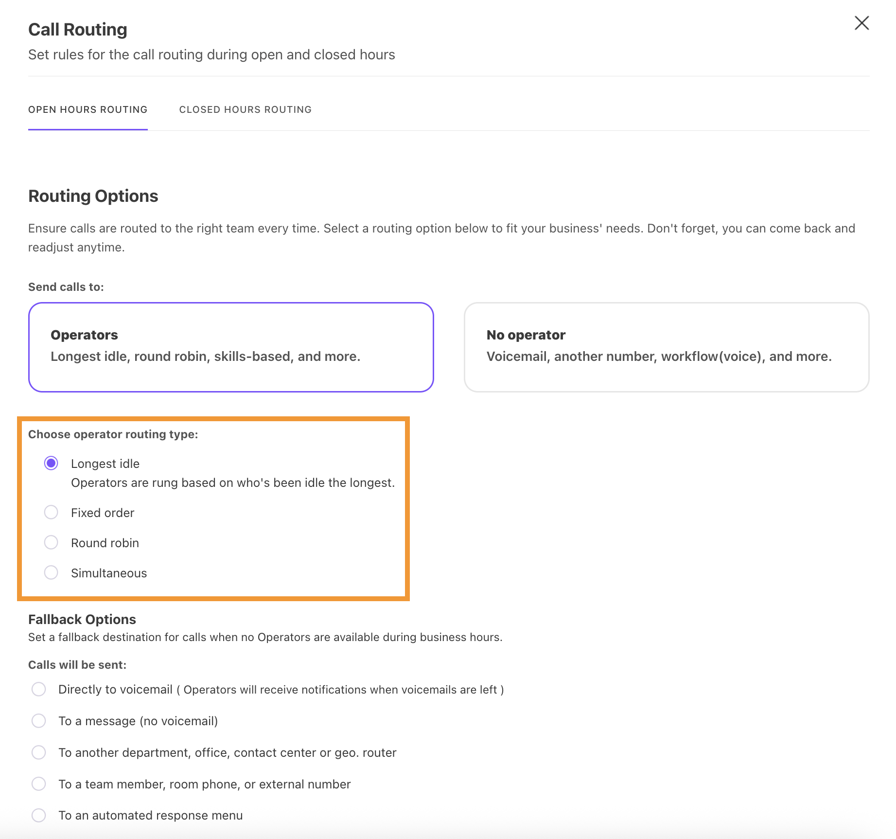 Operator option for routing