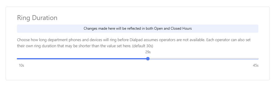 Ring duration settings.