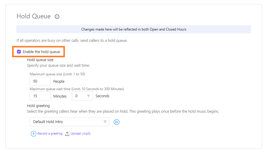 Enabling the hold queue setting.