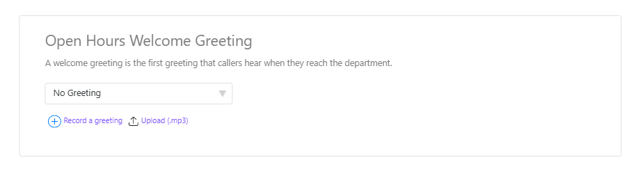 Welcome greeting settings.