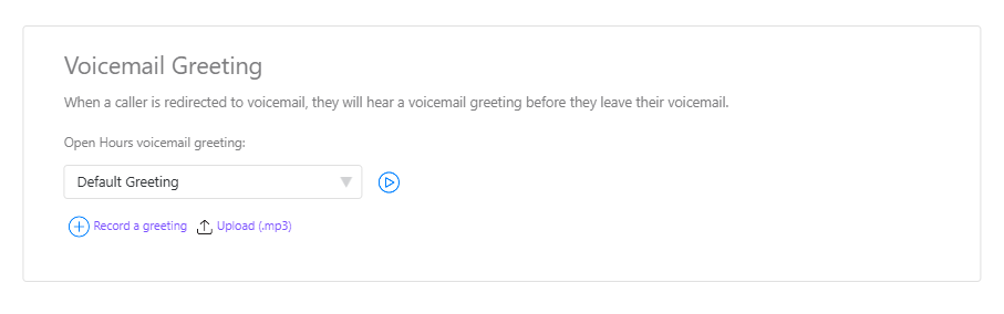 Voicemail greeting selected.