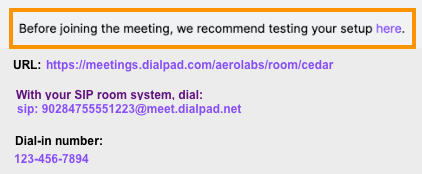 test link in email and Google Calendar invitations.