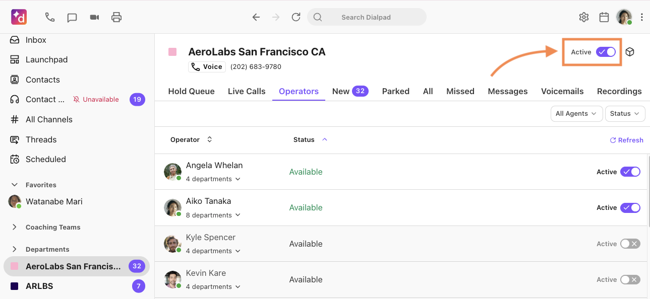 Screenshot of active status