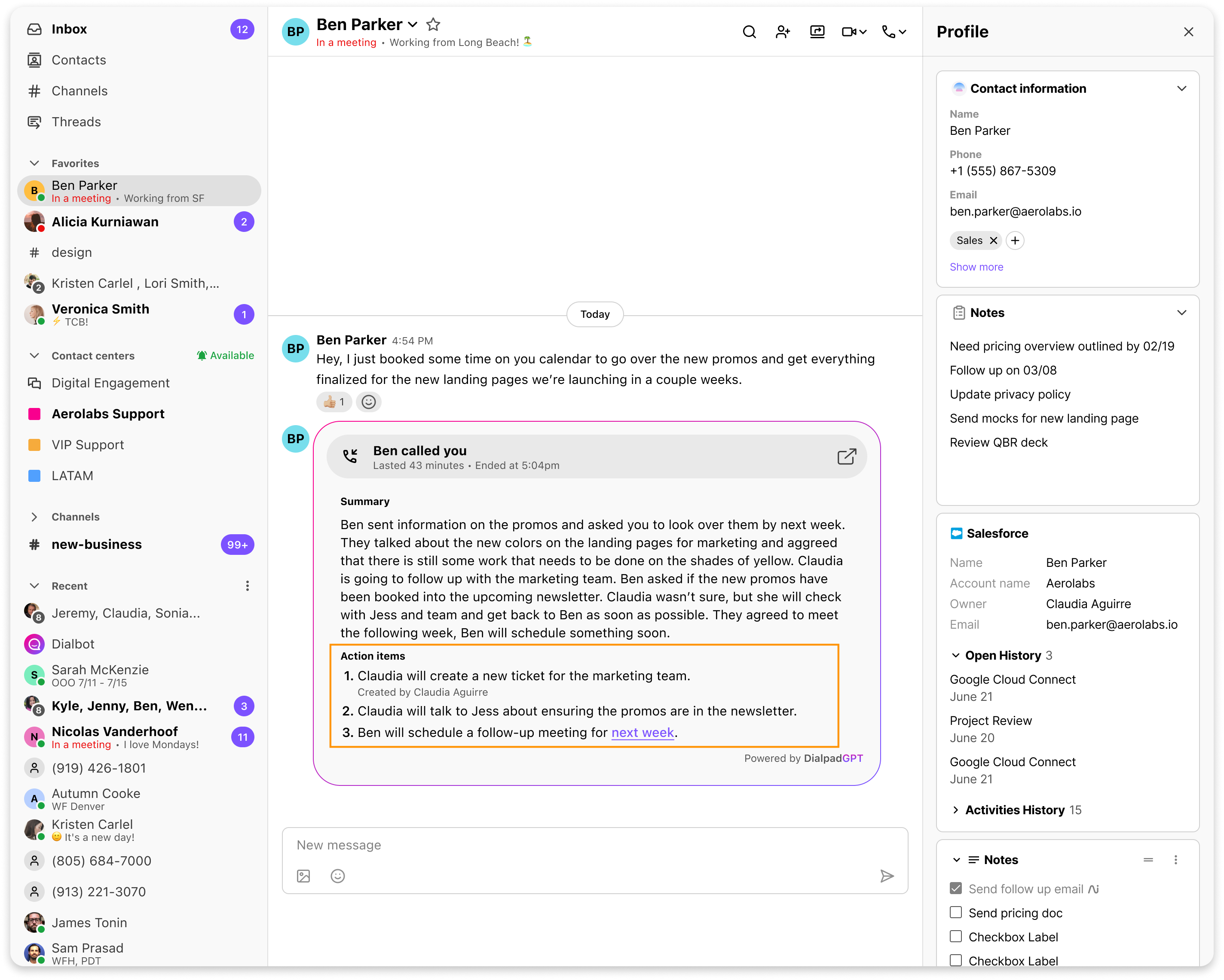 Screenshot of action items in the conversation thread.