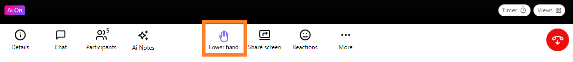 select Lower Hand from the call bar to cancel