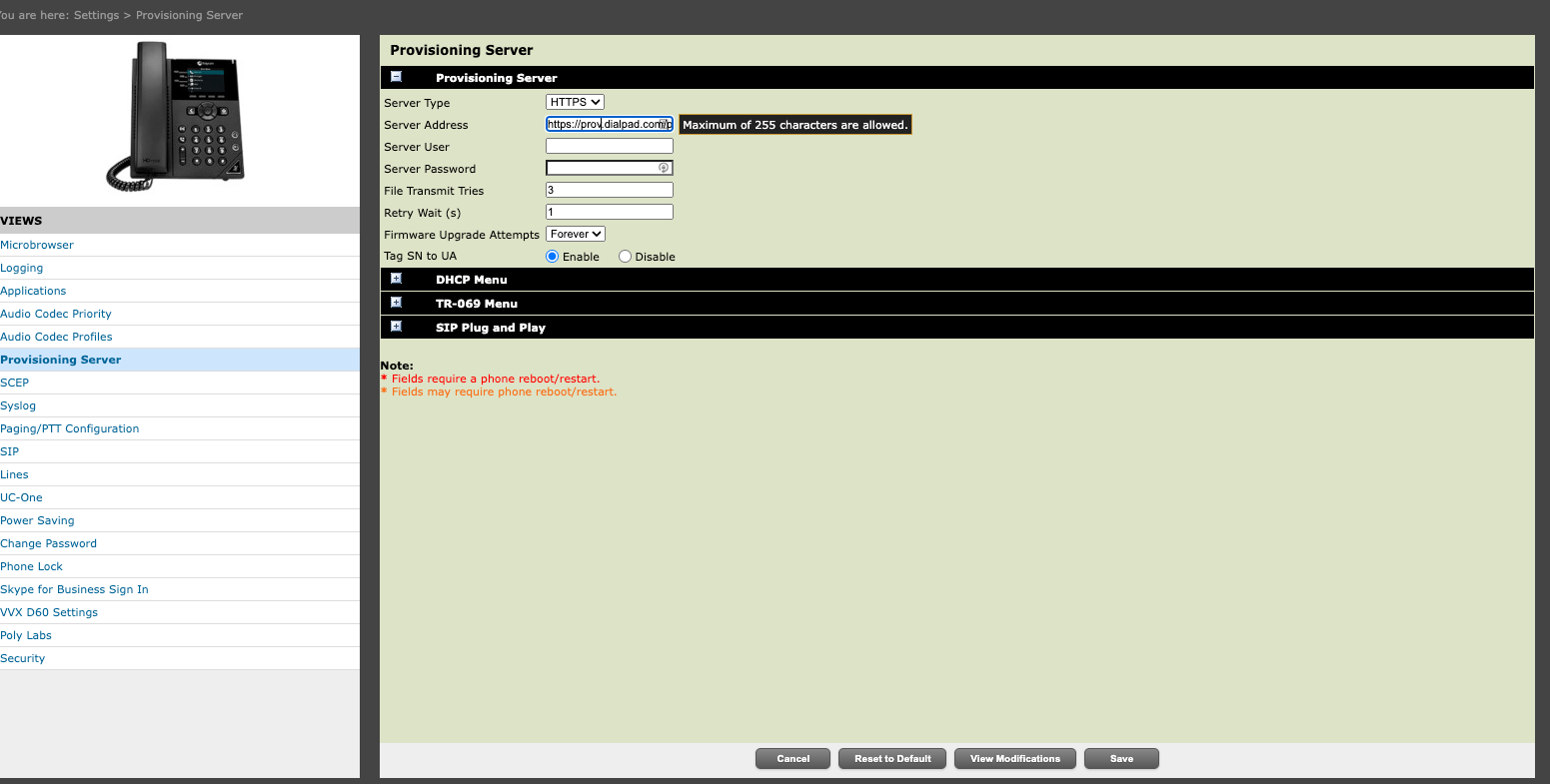 Poly UCS UI server view