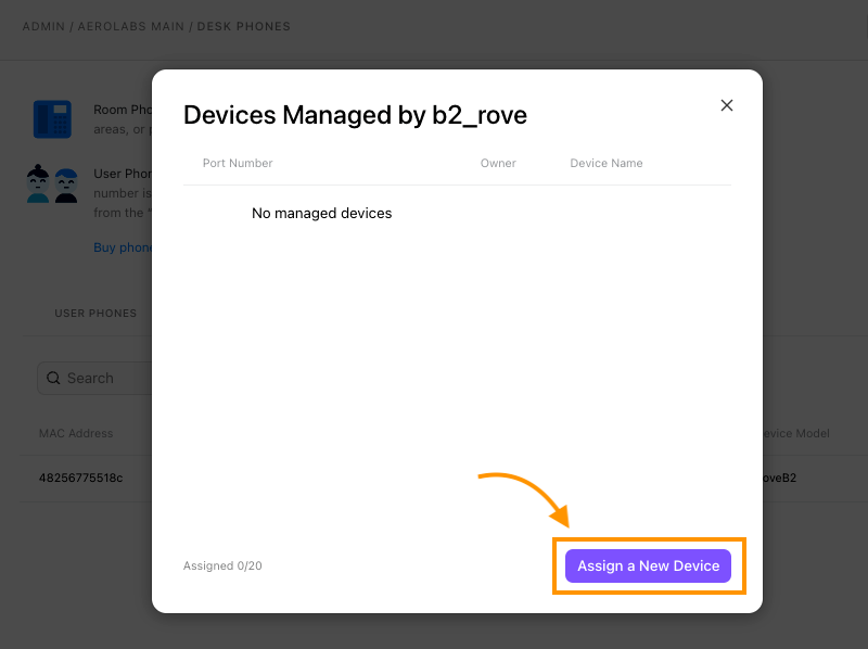 Screen to assign a new device