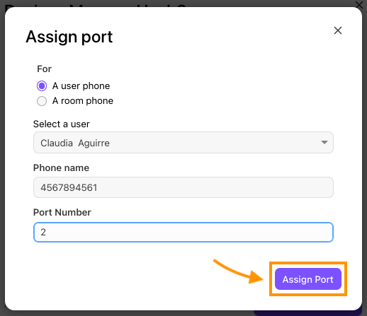 Screen to assign a port to the DECT/ATA device