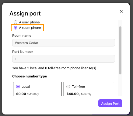 Screen to assign a room phone port