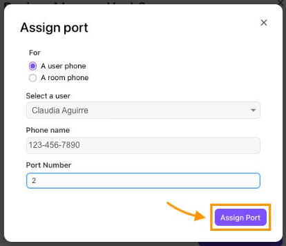 Screen to assign a port to a phone