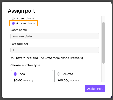 Screen to assign a port to a phone