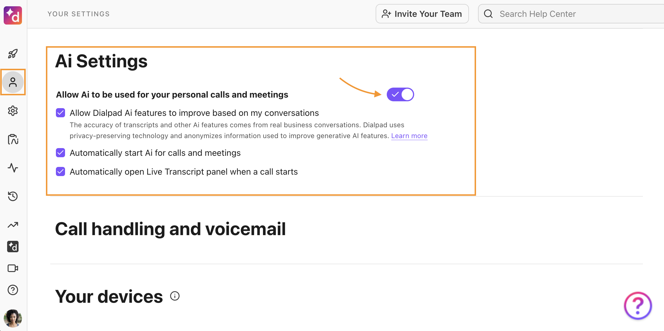 1. Enable AI Recaps in Personal Settings Alt Text: