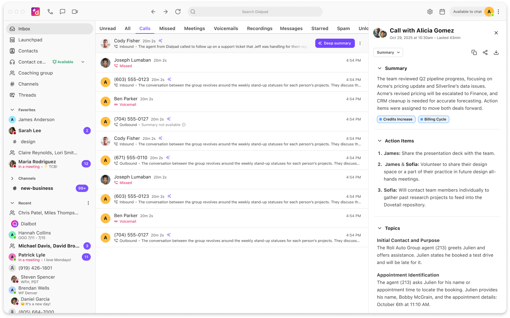 AI Recap Deep Summary from Inbox> Calls