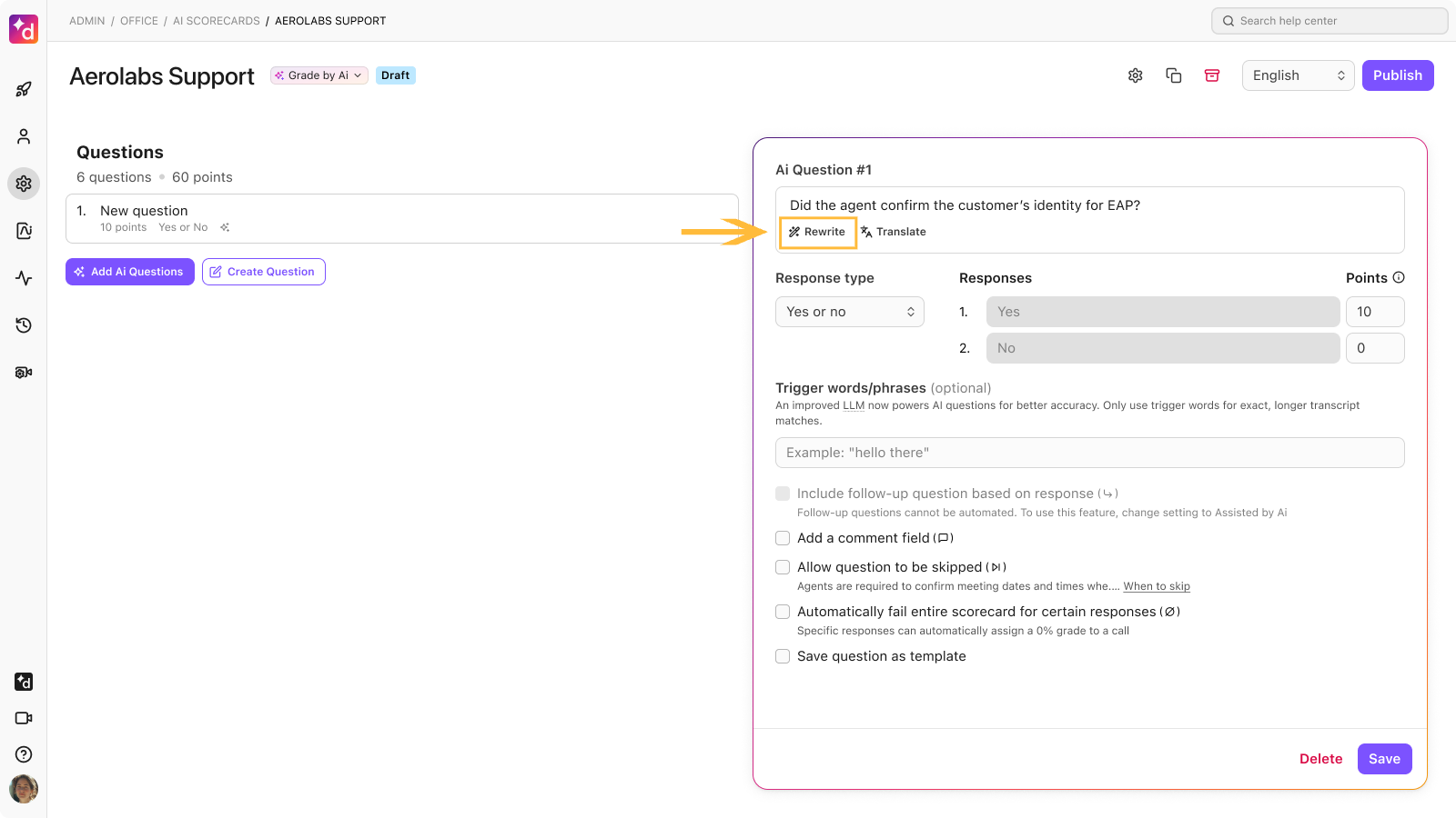 A support interface displaying questions and response options for customer identity confirmation.
