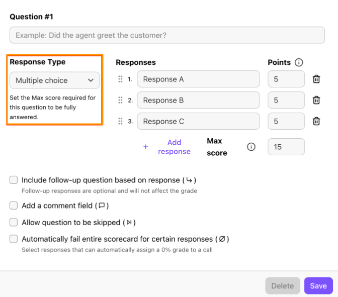 AI question with response type highlighted.