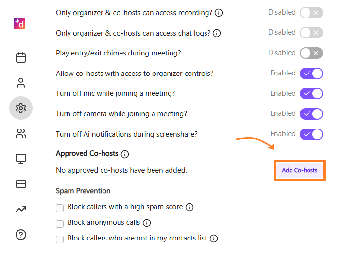 Add Co-Hosts button