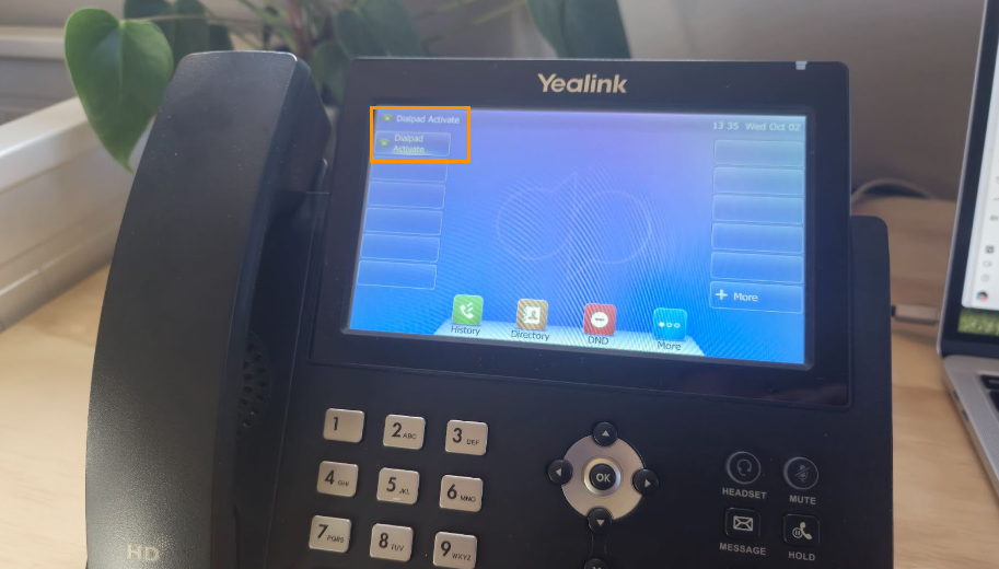 Line key showing dialpad activate