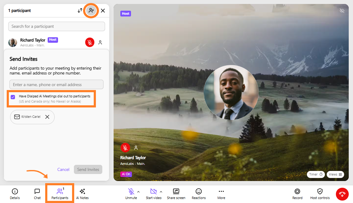 'Have Dialpad Meetings dial out to participants' checkbox