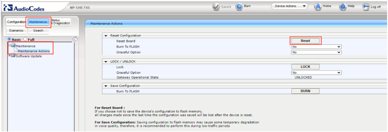 AudioCodes settings