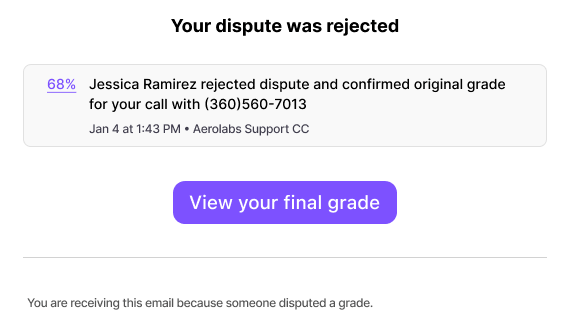 Grade Dispute rejected notification from email.