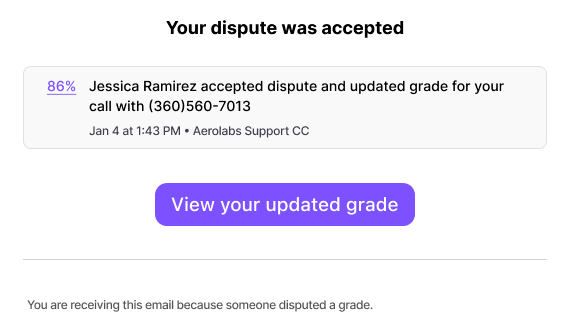 Grade Dispute accepted notification from email.