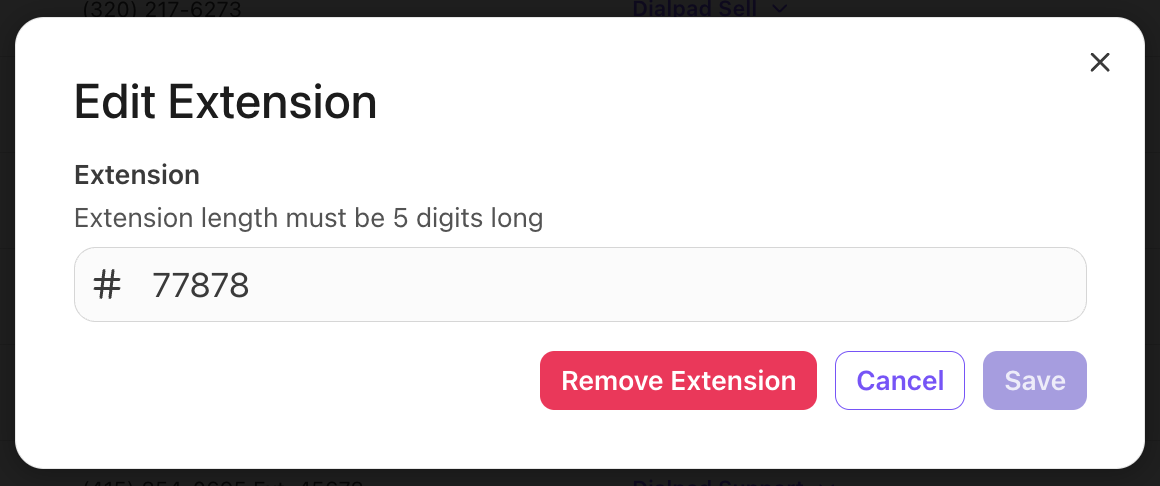 Edit Extension pop-up.