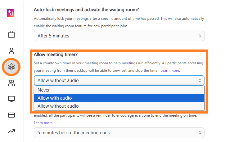  Allow with audio or Allow without audio toggle