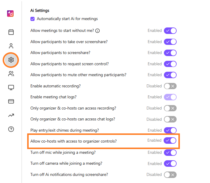Co-Host controls toggle