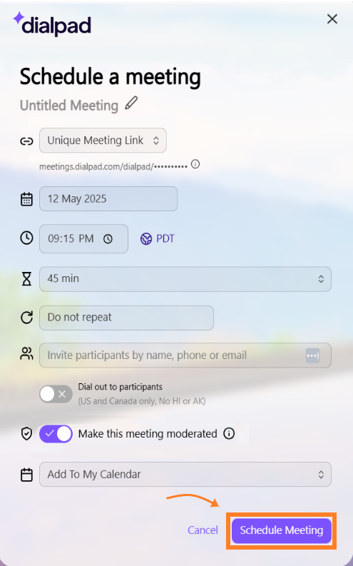 Schedule Meeting window