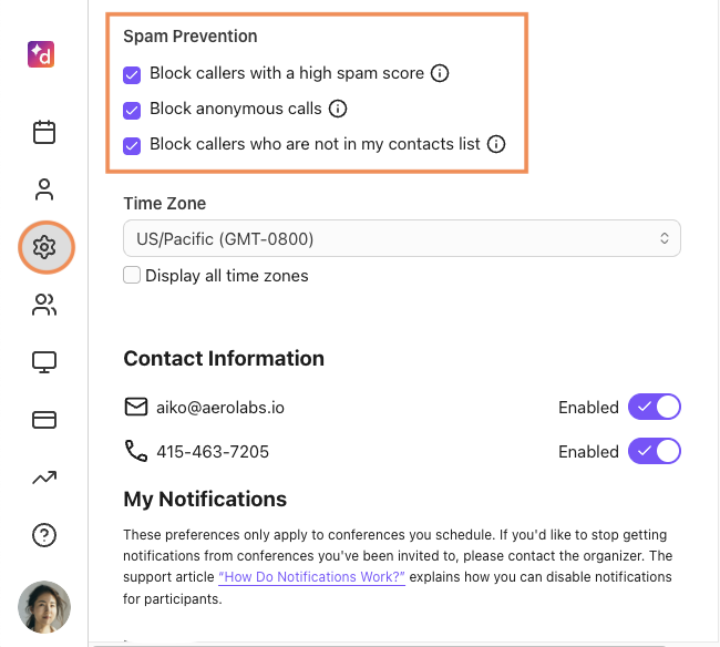 Spam Prevention settings