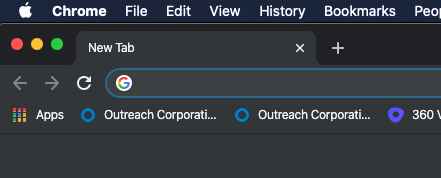 Screenshot of a Chrome browser window open to a new blank tab, showing the address bar and bookmarks bar.