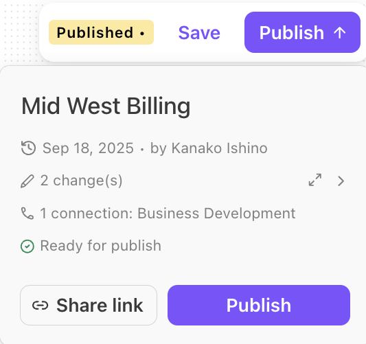 Dialpad workflow confirmation window displaying options to Publish or Save the workflow, with a list of detected errors or warnings before pushing changes live.