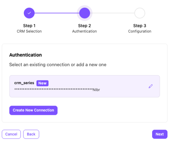 View of the integrations connection setup window.