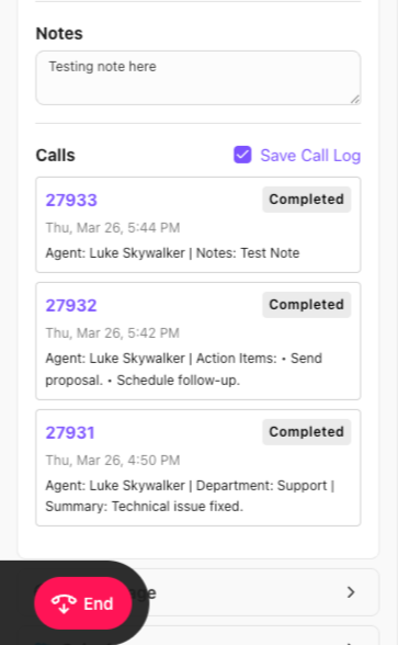 View of a contact match in the Info Hub sidebar widget.