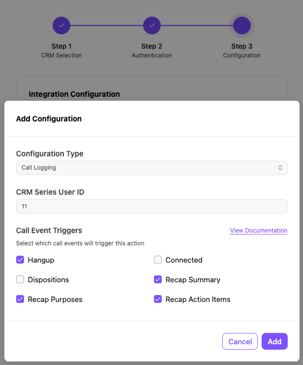 View of the Call Logging Settings window.