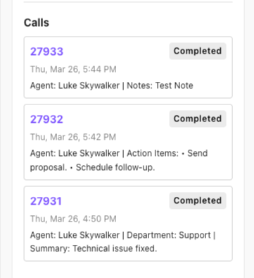 View of a contact match in the Info Hub sidebar widget.